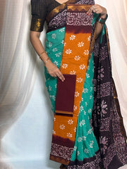 Traditional Madurai Sungudi Cotton Saree featuring Wax Print design and Vesti-style Border, paired with a matching blouse.