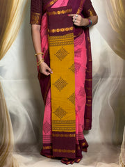 Madurai Sungudi Cotton Kolam Design Saree for Women | Adyar Plain Body | Rudraksham / Peacock Zari Border | Soft Traditional Saree with Blouse