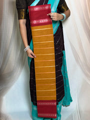 Madurai Sungudi Cotton Saree - Kammal Velthari Design Medium Silver Zari Border Contrast Color Without Blouse