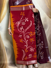 Madurai Sungudi Cotton Traditional Hand Art Wax Print Saree With Running Blouse & Tissue Zari Border