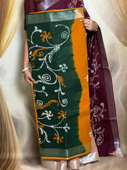 Madurai Sungudi Cotton Traditional Hand Art Wax Print Saree With Running Blouse & Tissue Zari Border