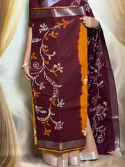 Madurai Sungudi Cotton Traditional Hand Art Wax Print Saree With Running Blouse & Tissue Zari Border