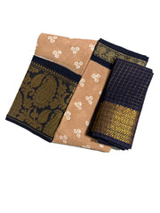 Madurai Sungudi Cotton Saree - Mayuri Wax Print with Zari Border with Blouse