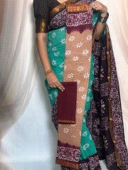 Traditional Madurai Sungudi Cotton Saree featuring Wax Print design and Vesti-style Border, paired with a matching blouse.