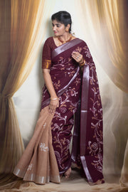 Madurai Sungudi Cotton Traditional Hand Art Wax Print Saree With Running Blouse & Tissue Zari Border