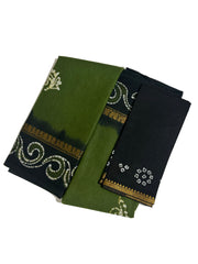 Madurai Sungudi Cotton Traditional Ppper Pet Design Wax Print Saree  With Blouse & Zari Border Contrast Border Color