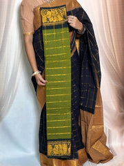 Madurai Sungudi Cotton Saree featuring a body Vanaja Kattam, complemented by a matching Constrast-colored Seperate  blouse and a Constrast zari border