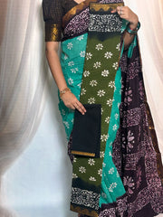 Traditional Madurai Sungudi Cotton Saree featuring Wax Print design and Vesti-style Border, paired with a matching blouse.