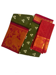 Madurai Sungudi Cotton Saree - Mayuri Wax Print with Zari Border with Blouse