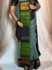 Madurai Sungudi Cotton Saree - Zari Check Velthari Design Medium Gold Zari Border(Design May Different) Contrast Color With Separate Blouse
