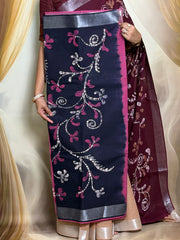 Madurai Sungudi Cotton Traditional Hand Art Wax Print Saree With Running Blouse & Tissue Zari Border