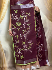 Madurai Sungudi Cotton Traditional Hand Art Wax Print Saree With Running Blouse & Tissue Zari Border