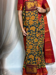 Kalamkari Sungudi Saree - Medium Zari Border with Blouse