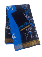 Madurai Sungudi Cotton Traditional Hand Art Wax Print Saree With Blouse & DS Zari Border
