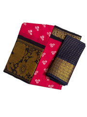 Madurai Sungudi Cotton Saree - Mayuri Wax Print with Zari Border with Blouse