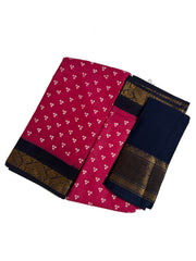 Madurai Sungudi Cotton Traditional Three Dot design Wax Print Saree With Blouse & Zari Border Contrast Border Color