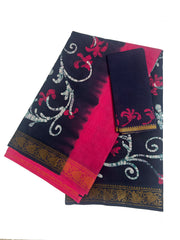 Madurai Sungudi Cotton Traditional Hand Art Wax Print Saree With Blouse & DS Zari Border