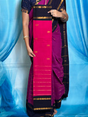 Madurai Sungudi Cotton Zari Putta and Velthari Ruthratcham Contrast Color with Zari Border (Half & Half) with Blouse