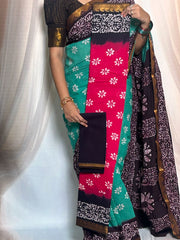 Traditional Madurai Sungudi Cotton Saree featuring Wax Print design and Vesti-style Border, paired with a matching blouse.