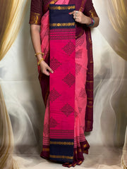 Madurai Sungudi Cotton Kolam Design Saree for Women | Adyar Plain Body | Rudraksham / Peacock Zari Border | Soft Traditional Saree with Blouse