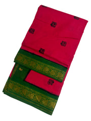 Madurai Sungudi Cotton 9 Yards Madisar Saree with Medium Zari Border Contrast Color