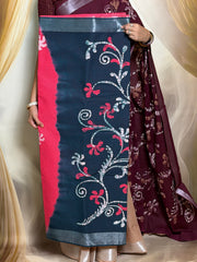 Madurai Sungudi Cotton Traditional Hand Art Wax Print Saree With Running Blouse & Tissue Zari Border