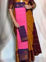Madurai Sungudi Cotton Saree - Velthari Design Big Zari Border Contrast Color With Blouse