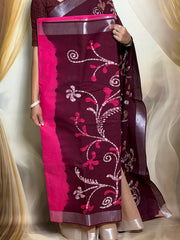 Madurai Sungudi Cotton Traditional Hand Art Wax Print Saree With Running Blouse & Tissue Zari Border