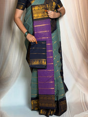 Madurai Sungudi Cotton Saree - Zari Check Velthari Design Medium Gold Zari Border(Design May Different) Contrast Color With Separate Blouse