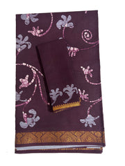 Madurai Sungudi Cotton Traditional Hand Art Wax Print Saree With Blouse & DS Zari Border