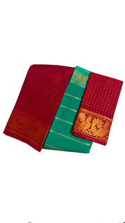 Madurai Sungudi Cotton Zari Checked saree with Velthari Contrast Color with Zari Border (Half & Half) with Blouse