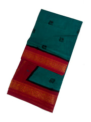Madurai Sungudi Cotton 9 Yards Madisar Saree with Medium Zari Border Contrast Color
