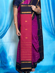 Madurai Sungudi Cotton Zari Putta and Velthari Ruthratcham Contrast Color with Zari Border (Half & Half) with Blouse
