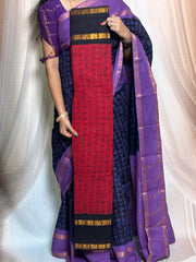 Madurai Sungudi Cotton  - Tamil Fonts Adayar Plain Medium Ruthratcham /  Peacock Zari Border without Blouse