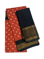 Madurai Sungudi Cotton Traditional Three Dot design Wax Print Saree With Blouse & Zari Border Contrast Border Color