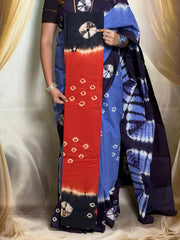 Madurai Sungudi Cotton Saree for Women | Borderless Traditional Saree with Bandhani Design | Contrast Color | Soft Cotton Saree with Running Blouse