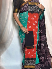 Traditional Madurai Sungudi Cotton Saree featuring Wax Print design and Vesti-style Border, paired with a matching blouse.