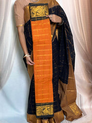 Madurai Sungudi Cotton Saree featuring a body Vanaja Kattam, complemented by a matching Constrast-colored Seperate  blouse and a Constrast zari border