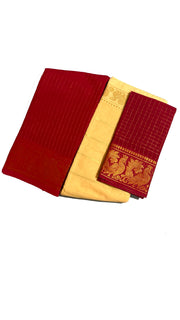 Madurai Sungudi Cotton Zari Checked saree with Velthari Contrast Color with Zari Border (Half & Half) with Blouse