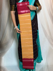 Madurai Sungudi Cotton Saree - Kammal Velthari Design Medium Silver Zari Border Contrast Color Without Blouse