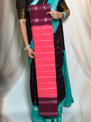 Madurai Sungudi Cotton Saree - Kammal Velthari Design Medium Silver Zari Border Contrast Color Without Blouse