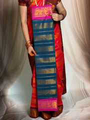 Madurai Sungudi Cotton Saree - Tissue Velthari Design Medium Silver Zari Border Contrast Color With Running Blouse