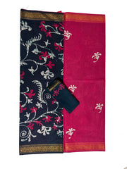 Madurai Sungudi Cotton Traditional Hand Art Wax Print Saree With Blouse & DS Zari Border