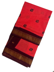 Madurai Sungudi Cotton 9 Yards Madisar Saree with Medium Zari Border Contrast Color