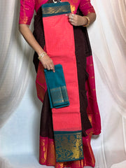 Madurai Sungudi Cotton Saree - Mayuri Design Big Zari Border Contrast Color With Blouse