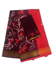 Madurai Sungudi Cotton Traditional Hand Art Wax Print Saree With Blouse & DS Zari Border