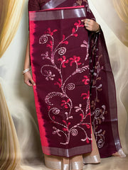Madurai Sungudi Cotton Traditional Hand Art Wax Print Saree With Running Blouse & Tissue Zari Border
