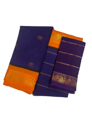 Madurai Sungudi Cotton Zari Putta and Velthari DS Contrast Color with Zari Border (Half & Half) with Blouse