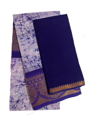 Madurai Sungudi Cotton Poonam with Wax (Batik) Print with  Zari Border & Blouse