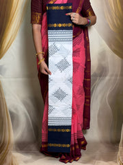 Madurai Sungudi Cotton Kolam Design Saree for Women | Adyar Plain Body | Rudraksham / Peacock Zari Border | Soft Traditional Saree with Blouse